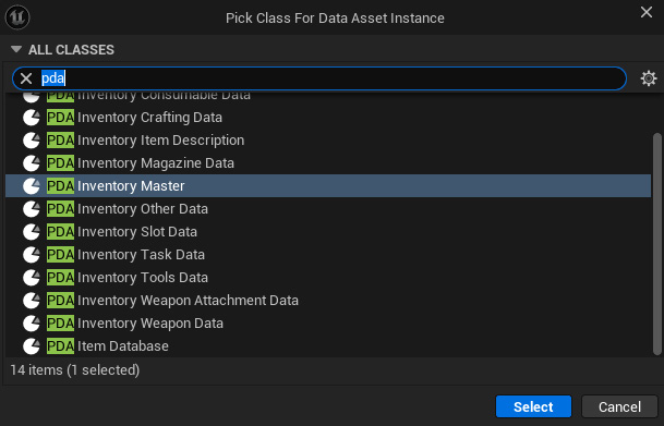 Select the item master class