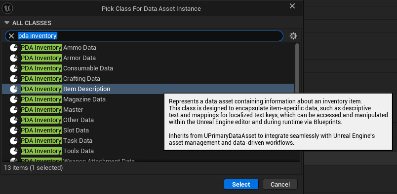 Select description class